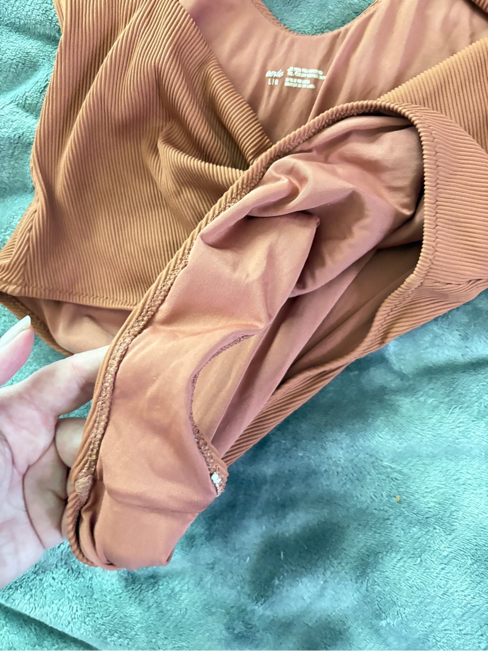 AERIE ribbed one knot tie swimsuit Terracitta monokini one piece swimsuit L EUC - Picture 9 of 12